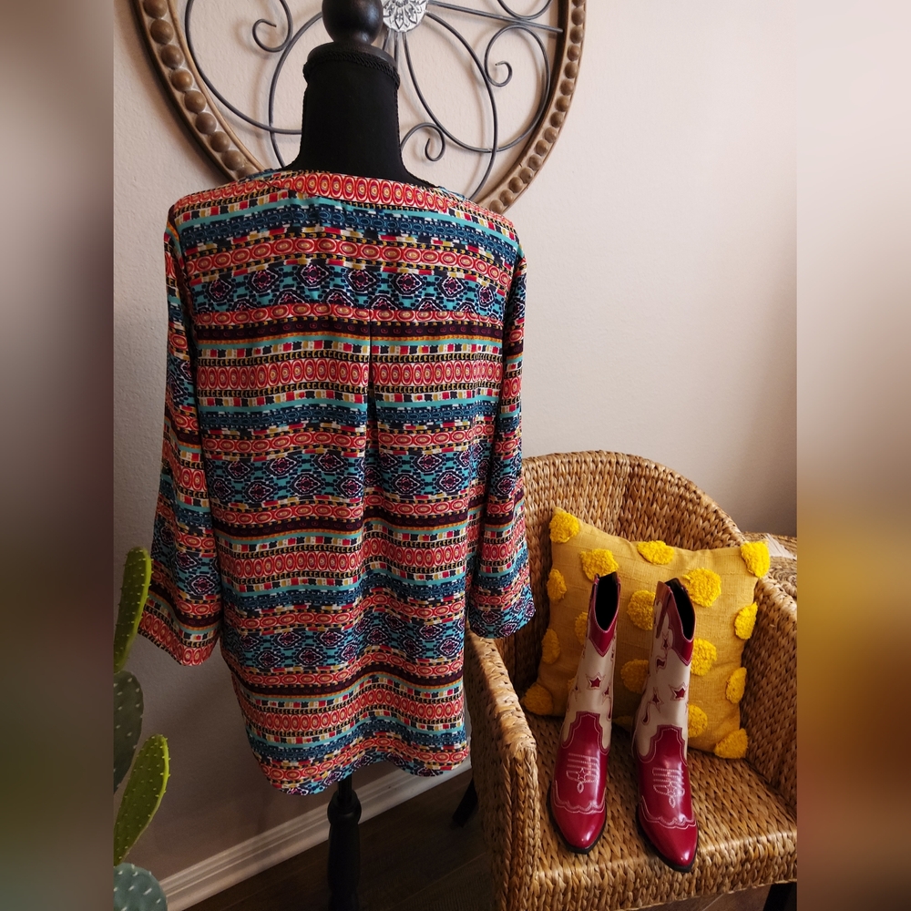 Cato Multicolor Patterned V-Neck Tunic - Picture 8 of 11